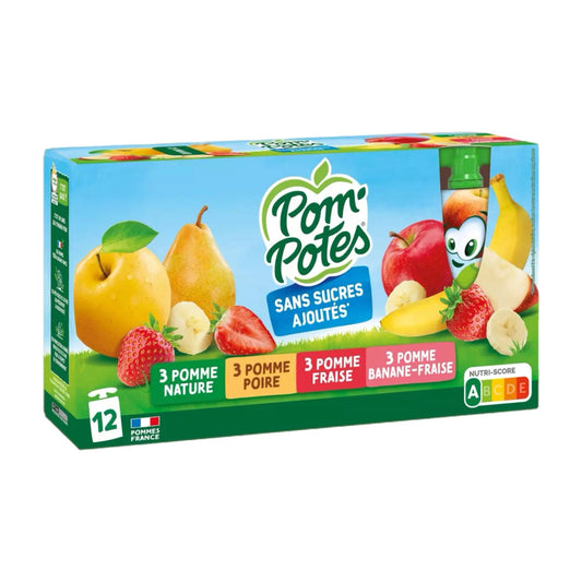 POM'POTES Gourdes compote pomme poire fraise banane sans sucres ajoutés 12x90g  33₪