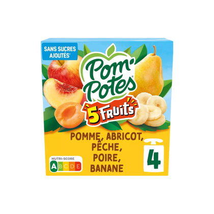 POM'POTESGourdes 5 fruits pomme abricot pêche poire banane sans sucres ajoutés 4x90g